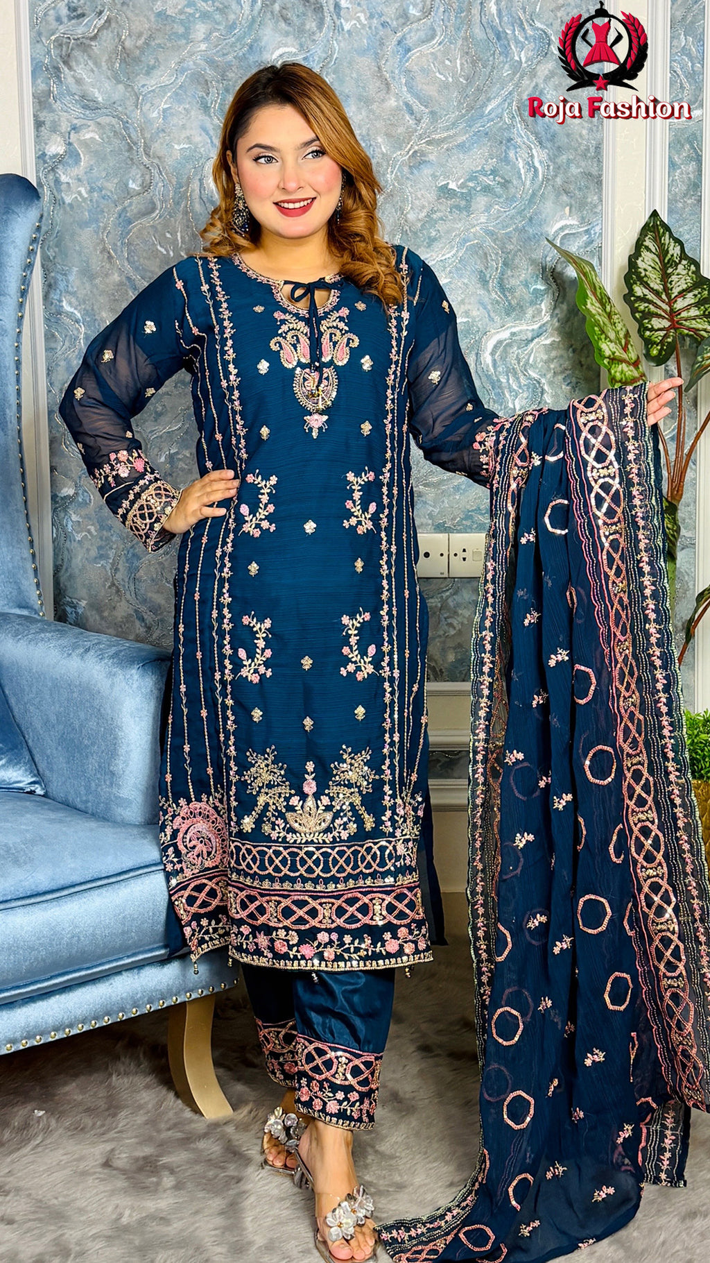 প্রিমিয়াম কোয়ালিটির পাকিস্তানি ইন্সপায়ার্ড ড্রেস Deep Blue