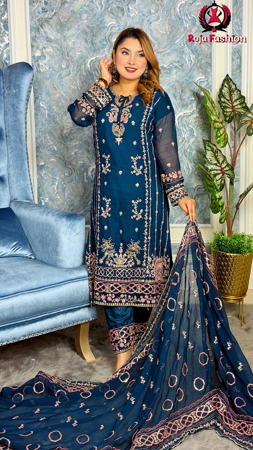 প্রিমিয়াম কোয়ালিটির পাকিস্তানি ইন্সপায়ার্ড ড্রেস Deep Blue