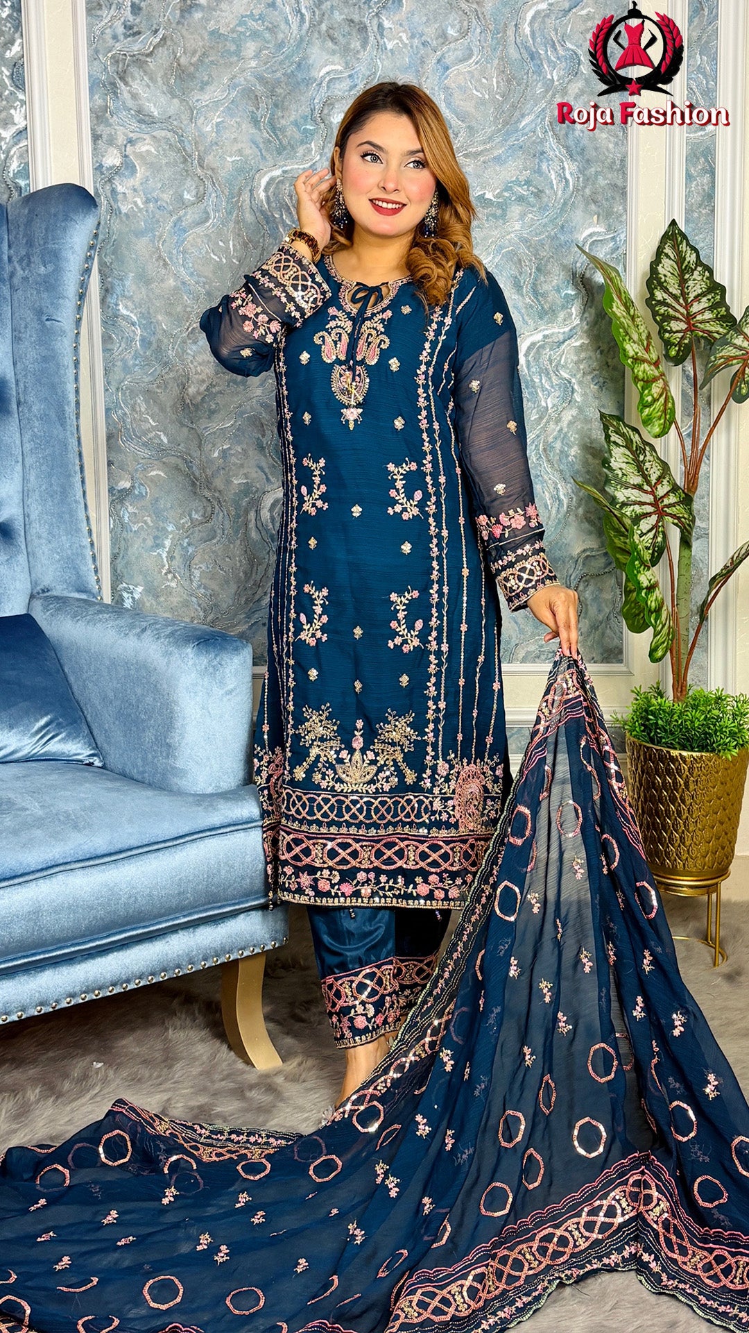 প্রিমিয়াম কোয়ালিটির পাকিস্তানি ইন্সপায়ার্ড ড্রেস Deep Blue