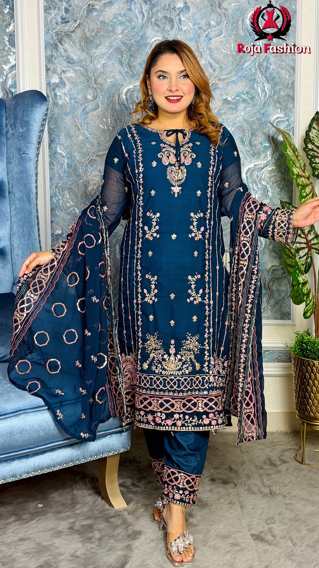 প্রিমিয়াম কোয়ালিটির পাকিস্তানি ইন্সপায়ার্ড ড্রেস Deep Blue