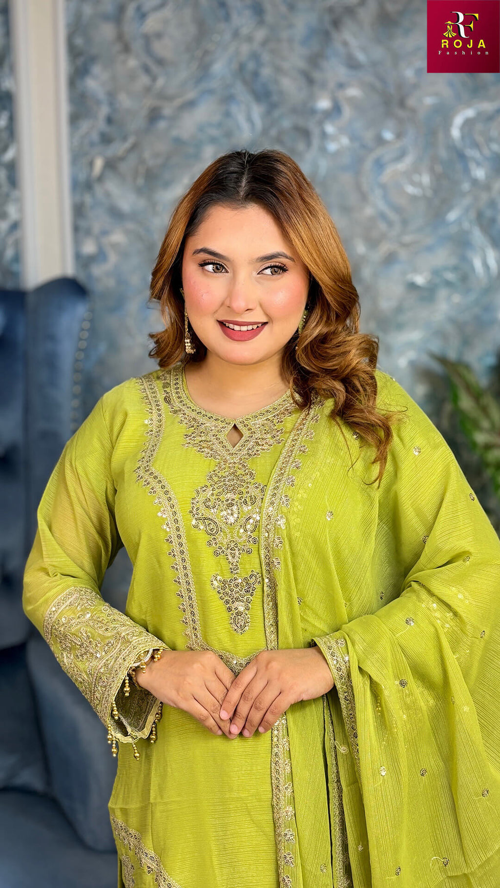 প্রিমিয়াম কোয়ালিটির পাকিস্তানি ইন্সপায়ার্ড ড্রেস Olive