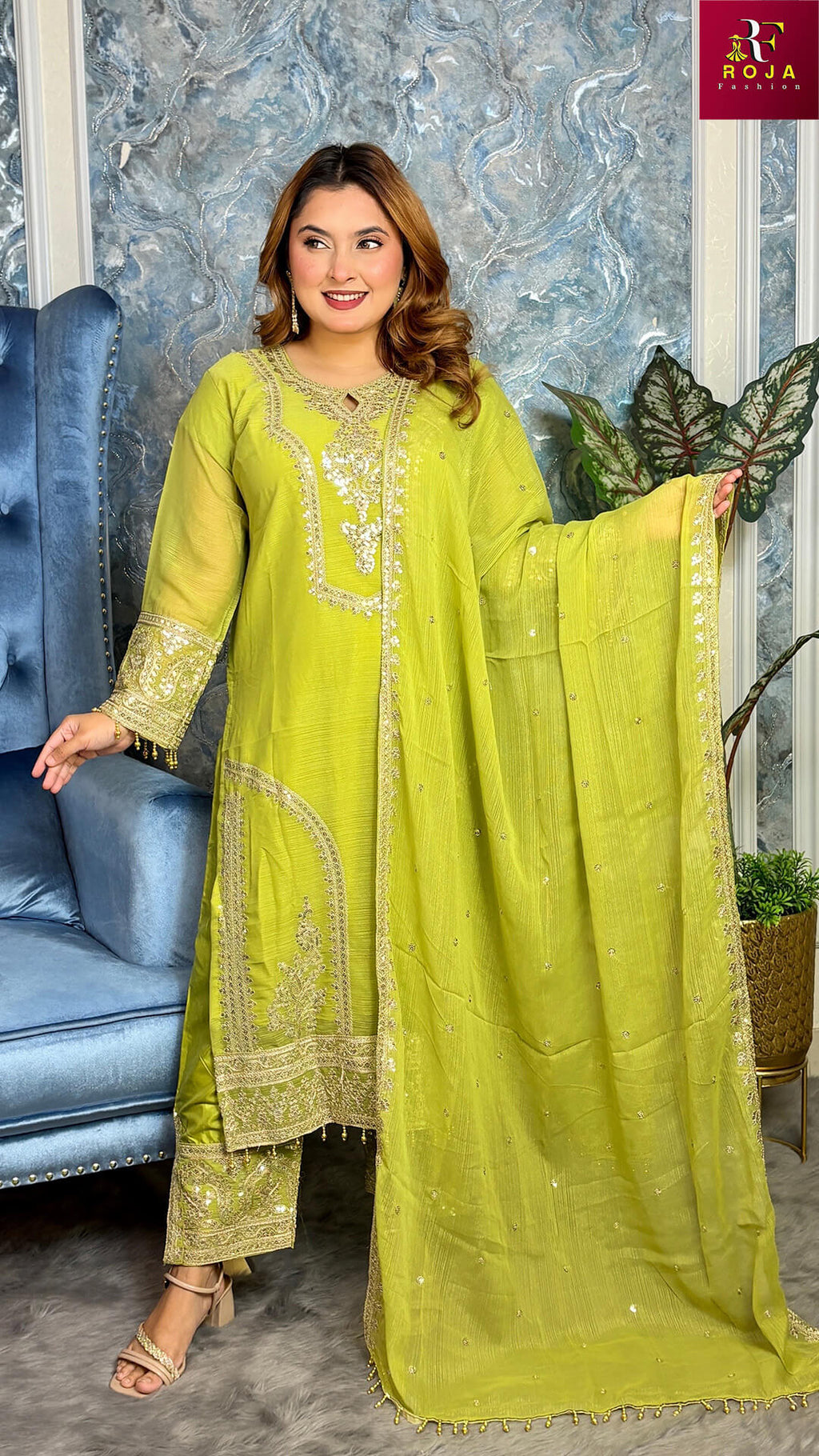 প্রিমিয়াম কোয়ালিটির পাকিস্তানি ইন্সপায়ার্ড ড্রেস Olive