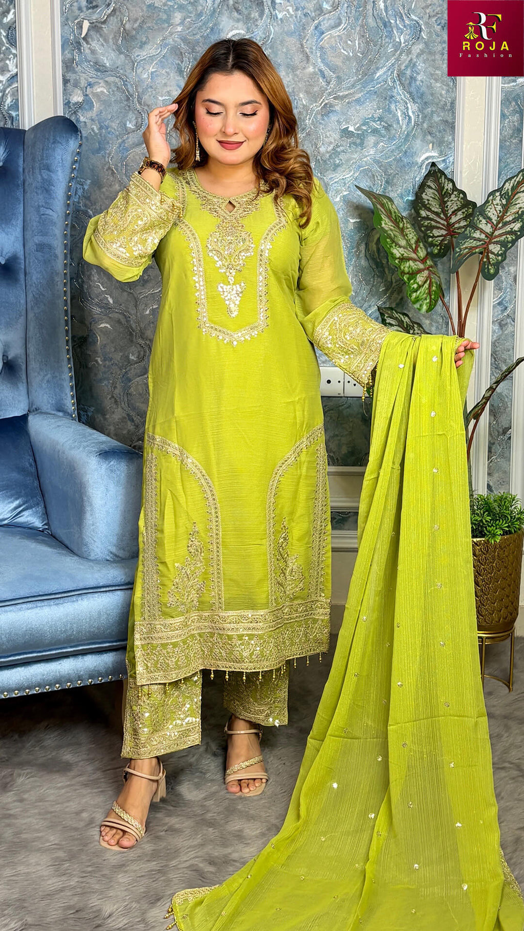 প্রিমিয়াম কোয়ালিটির পাকিস্তানি ইন্সপায়ার্ড ড্রেস Olive