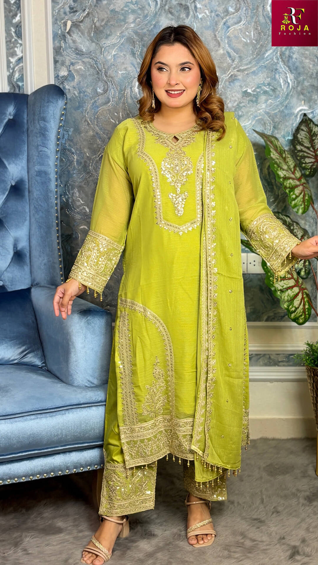 প্রিমিয়াম কোয়ালিটির পাকিস্তানি ইন্সপায়ার্ড ড্রেস Olive